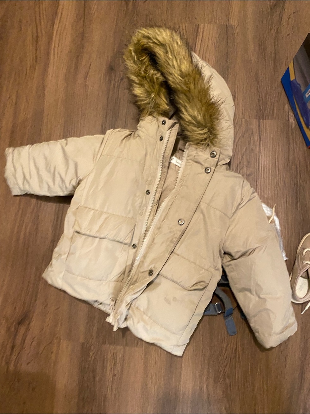 Mango Kids Beige Hooded Puffer Jacket 12-18 Months Old